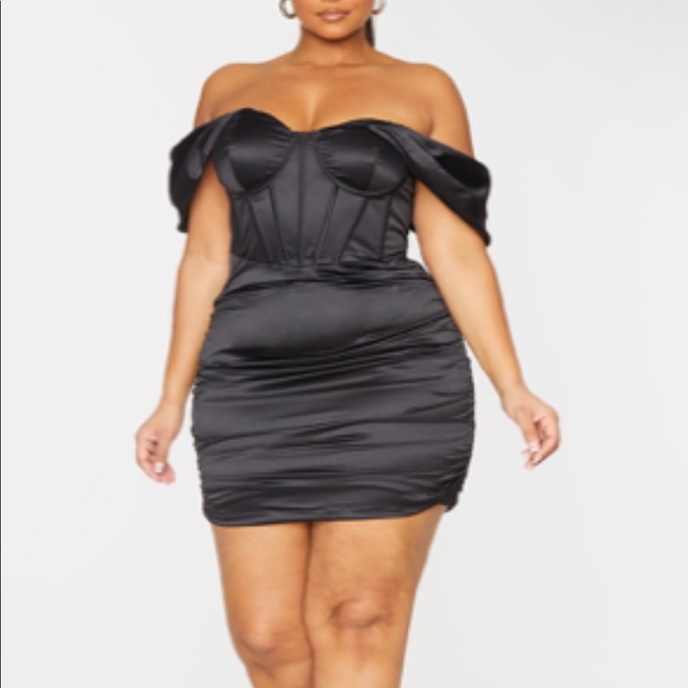 PrettyLittleThing Plus Satin Ruched Cup Dress